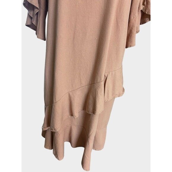 J Glee Dress Women Size L Mauve Linen Rayon Ruffle Lagenlook Midi - Picture 3 of 10